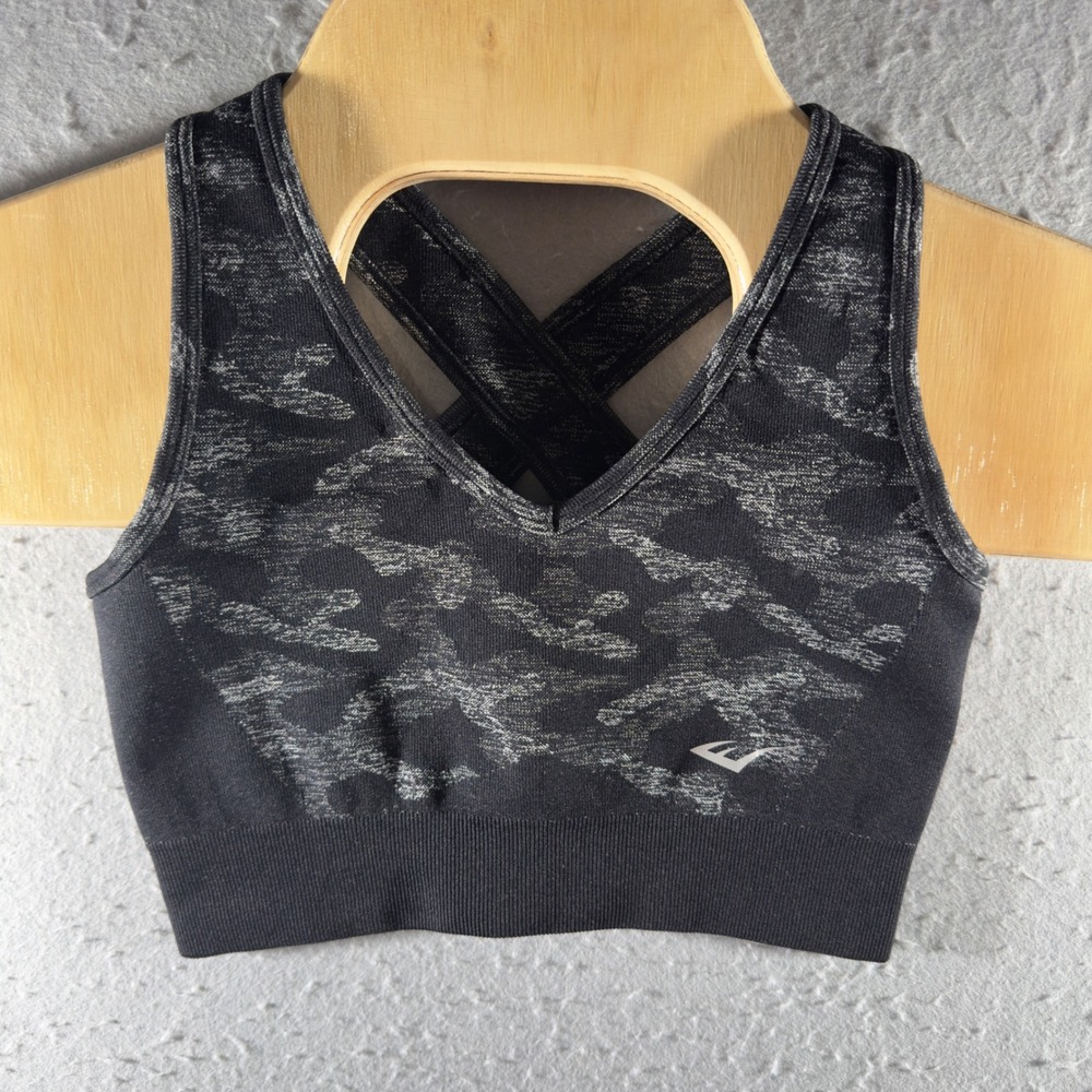 3144 | Everlast Camo Seamless Strappy Back Sports Bra Black Gray Women US 4 S